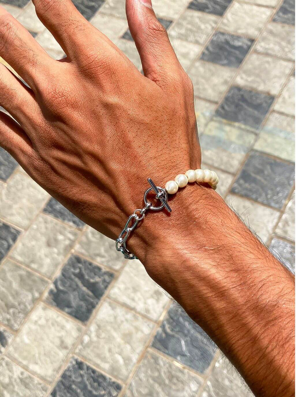 Half & Half Silver-Pearl Bracelet